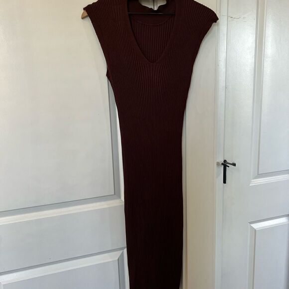 Pink rose brown dress size medium women’s fall dress M387 - Picture 5 of 6